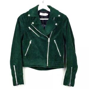 Rag & Bone $600 Dark Green Mercer Jacket Size XXS 2XS Motorcycle Zips Corduroy